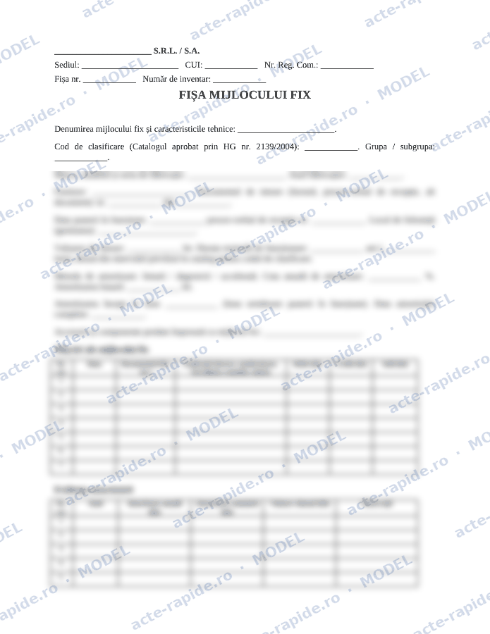 Model fișa mijlocului fix: prima pagină a modelului, parțial încețoșată